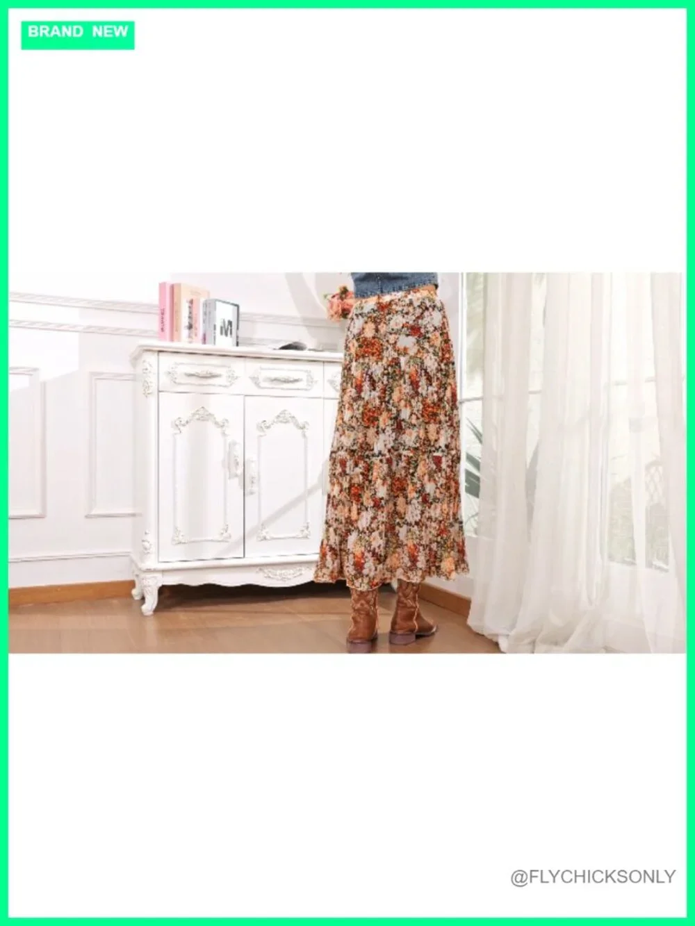 Chiffon Flowy Maxi Skirt High Waist Pleated Boho Skirt